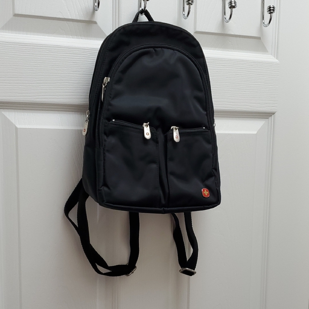 Black Backpack with Red Logo